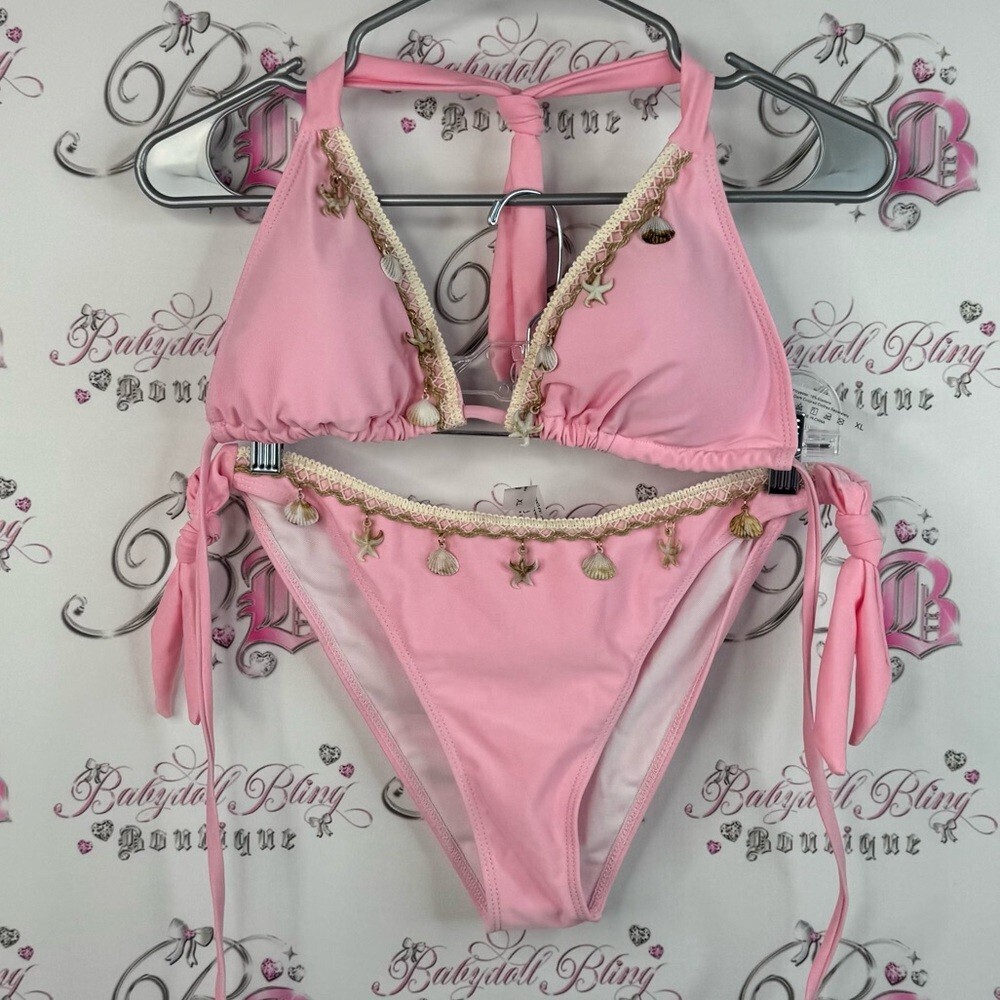 Bikini set 2 piece top and bottom shell 🐚 charms dangly Pink 2 Piece Swimsuit